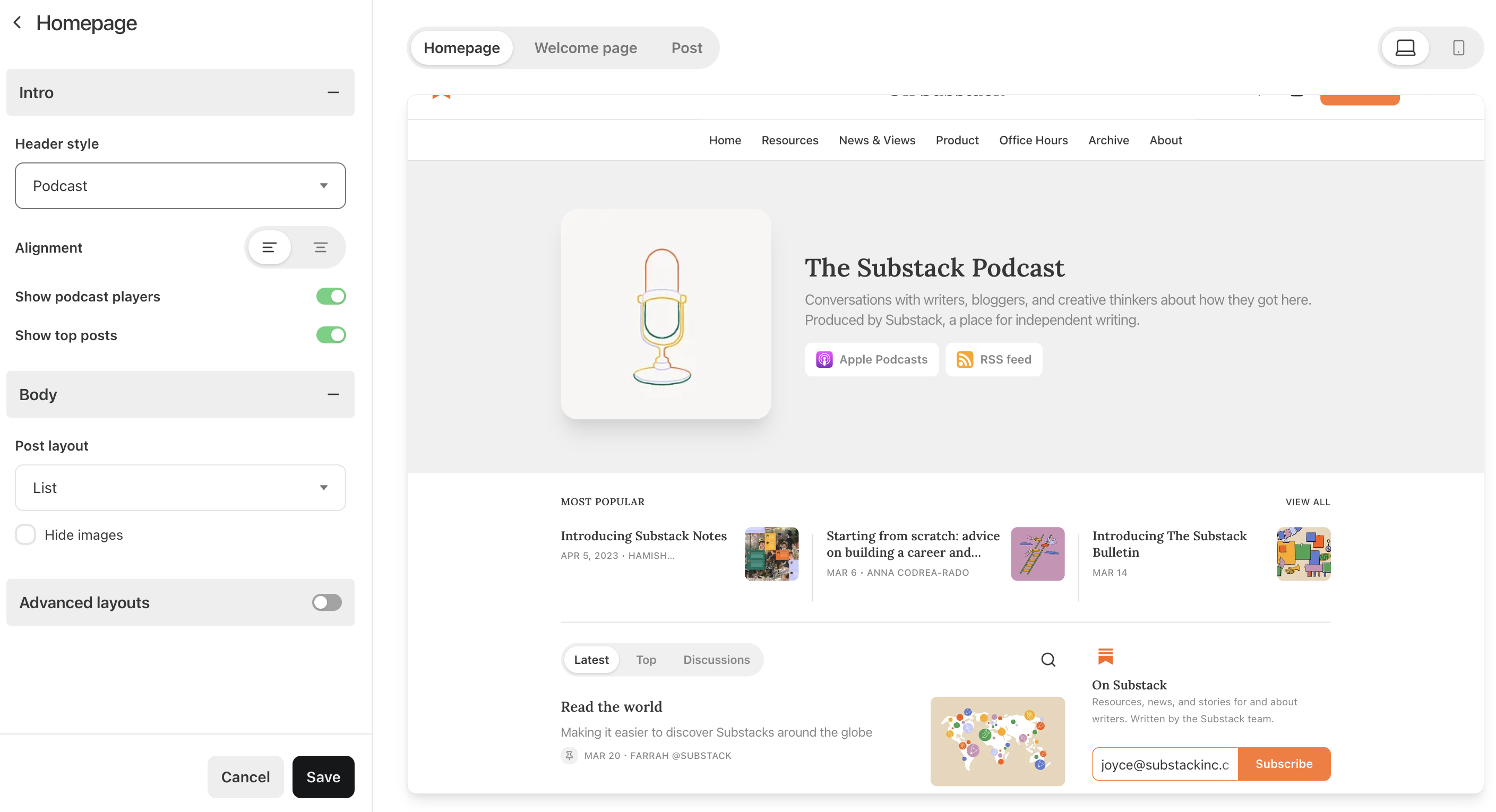 Podcast layout example