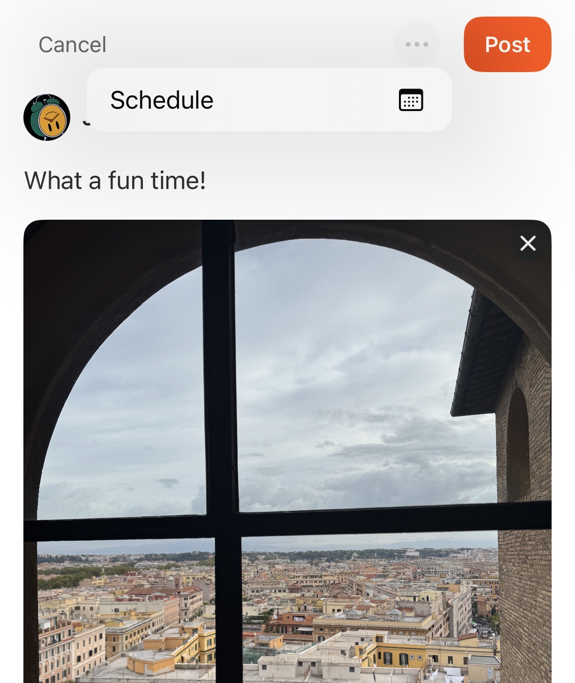 Notes draft with schedule option visible
